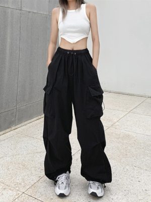Harajuku Parachute Pants Streetwear Wide Leg Baggy Cargo Trousers Female Hippie Korean Edgy Style Jogging Sweatpants