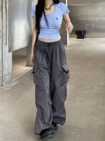 Harajuku Parachute Pants Streetwear Wide Leg Baggy Cargo Trousers Female Hippie Korean Edgy Style Jogging Sweatpants