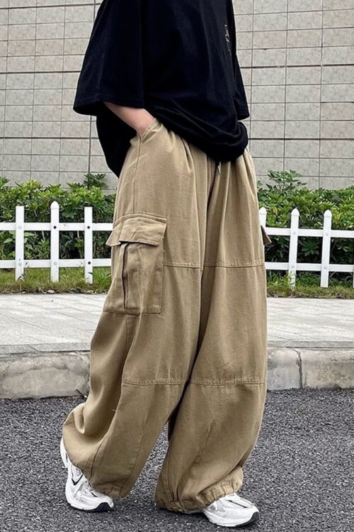 Harajuku Streetwear Khaki Cargo Pants Women Oversize Pockets Hip Hop