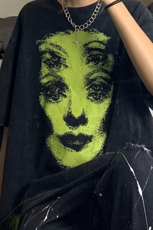 Hippie Emo Graphic T Shirts Women Grunge Gothic Oversize Black Tshirts