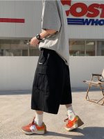 Japanese Streetwear Beige Cargo Capri Pants Women Harajuku Hippie Pockets Oversize Wide Leg Trousers