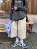 Japanese Streetwear Beige Cargo Capri Pants Women Harajuku Hippie Pockets Oversize Wide Leg Trousers