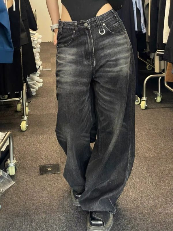 Vintage Black Wide Leg Jeans Women Oversized High Street Korean Fashion Baggy Denim Trousers