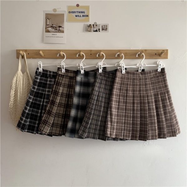 Girls Vintage Plaid Skirt Women Kawaii High Waist A-line Pleated Mini Skirts