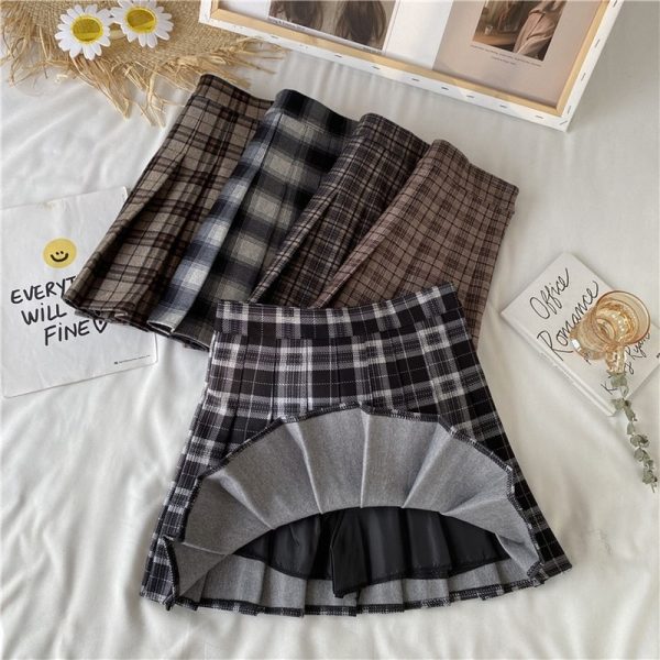 Girls Vintage Plaid Skirt Women Kawaii High Waist A-line Pleated Mini Skirts