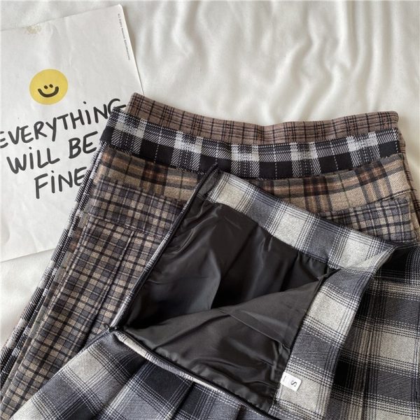 Girls Vintage Plaid Skirt Women Kawaii High Waist A-line Pleated Mini Skirts