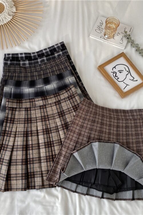 Girls Vintage Plaid Skirt Women Kawaii High Waist A-line Pleated Mini Skirts