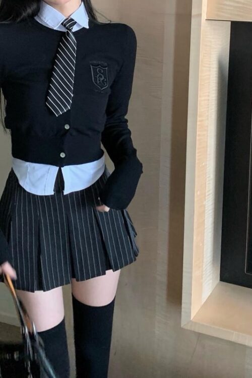 Girls Vintage Preppy Style Striped Pleated Skirt Women Sexy Cute Mini Skirts