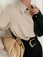 Vintage Shirt Women Elegant Office Ladies Blouses Korean Style Long Sleeve Oversize