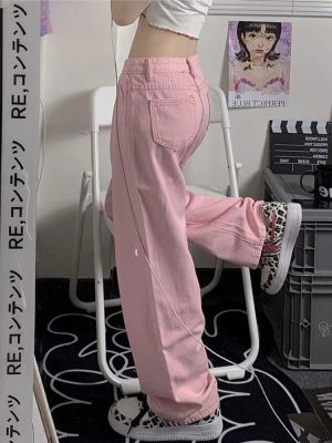 HOUZHOU-Y2K-Baggy-Pink-Jeans-Women-Kawaii-Korean-Fashion-Oversize-Low-Rise-Wide-Leg-Denim-Pants-1