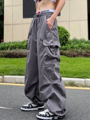Parachute Pants Women Hippie Streetwear Oversize Pockets Cargo Trousers Harajuku