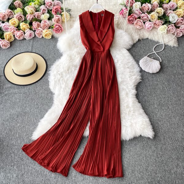 Women Vintage Notched Collar Draped Rompers 2023 Spring Summer Outfits