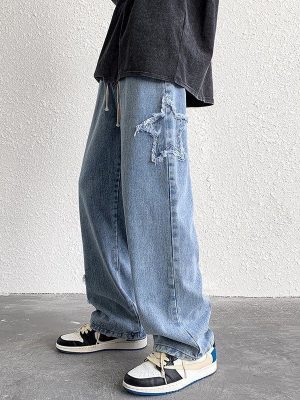 High-Street-Star-Embroidered-Jeans-Men-Retro-Washed-Patch-Loose-Wide-Leg-Pants-American-Casual-Loose-1
