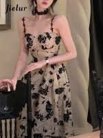 Women 2023 Summer Floral Strap Midi Dress Sleeveless Elegant Vintage Dress
