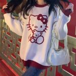 Kawaii Sanriod Anime Series Kitty Cute Pullover Sweater 2023 Autumn Fashion Outfits Trends
