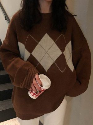 Knitted-Sweater-Women-Oversized-Argyle-Sweater-Pullovers-Winter-Loose-Sweater-Korean-College-Style-Women-Jumper-Sueter-1