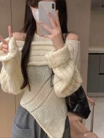 Women Pure Color Elegant Blouse Knitted Sweater 2 Pcs