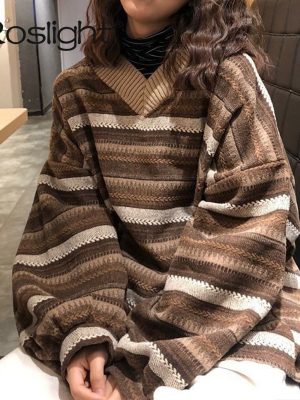 Knitted-Sweaters-Women-Casual-V-Neck-Stripe-Pullover-Sweater-Autumn-winter-Retro-Jumper-Harajuku-Oversized-Loose-1
