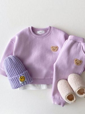 Baby Boys Winter Clothes Sets Warm Bear Velvet Sweatshirt Tops + Harem Pants 2Pcs