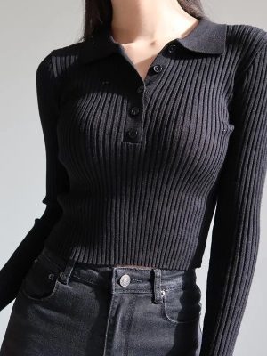 Korean-Fashion-Buttons-Cropped-Knitted-Polo-Shirt-Sweater-Women-Autumn-Fashion-Elegant-Long-Sleeve-Tops-Ladies-1