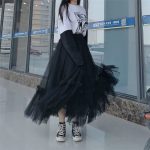 Women High Waist Ruffled Tiered Tulle Pleated Maxi Skirts Spring Outfits