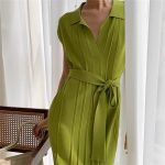 Women Korean Solid Pleated Knitted Dress Summer Outfits