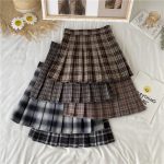 Korean Style Plaid Pleated Skirt Female Spring and Autumn High Waist Thin A-line Short Skirt