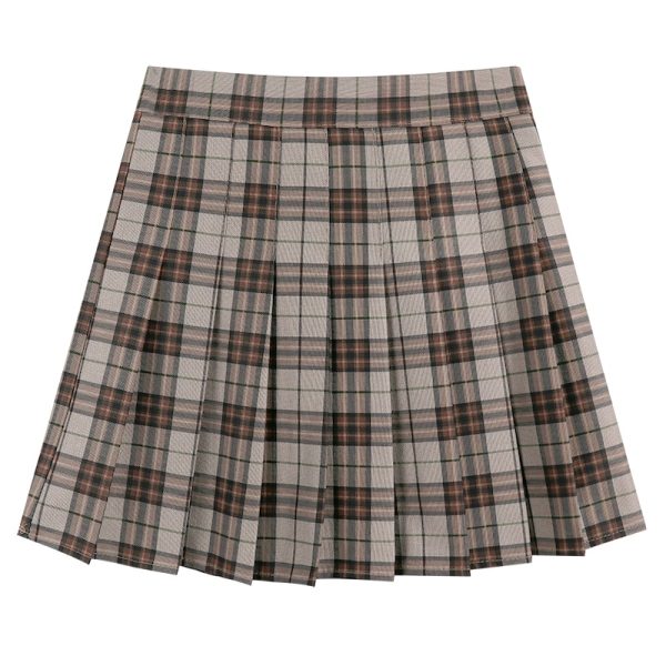 Korean Style Plaid Pleated Skirt Female Spring and Autumn High Waist Thin A-line Short Skirt