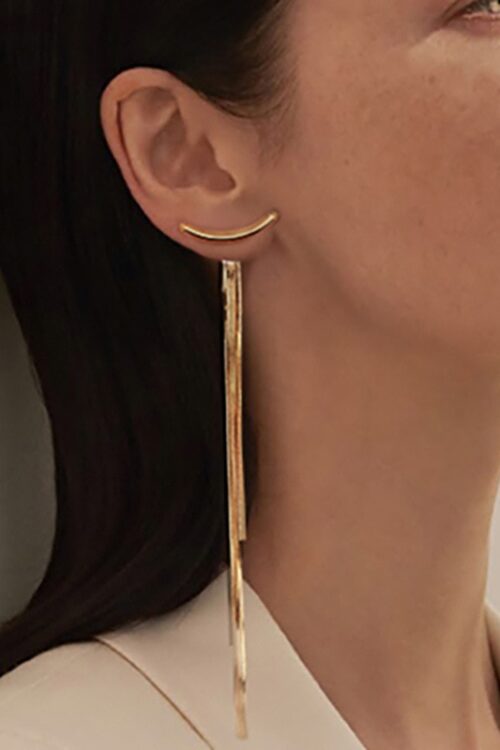 Korean Vintage Glossy Arc Bar Long Thread Tassel Drop Earrings for Women Geometric Fashion Jewelry Hanging Pendientes
