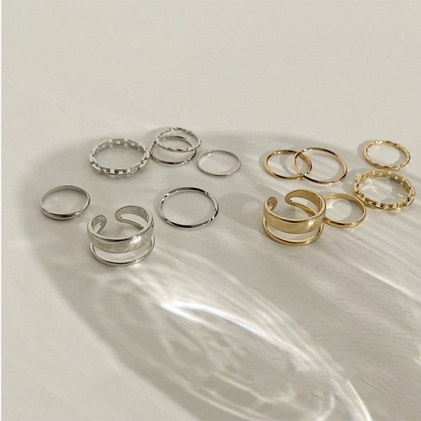 7pcs Fashion Jewelry Rings Set Hot Selling Metal Hollow Round Opening Women Finger Ring for Girl Lady Party Wedding Gifts