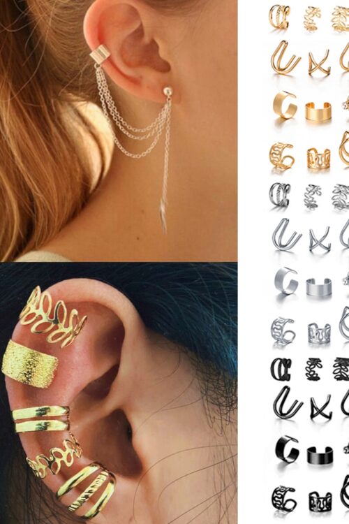 Gold Color Leaves Ear Cuff Black Non-Piercing Ear Clip Earrings for Women Men Fake Cartilage Earring Cuff Jewelry Wholesale