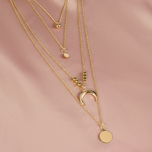 Gold color Choker Necklace for women Multilayer Long moon Tassel Pendant Chain Necklaces & Pendants chokers Fashion Jewelry
