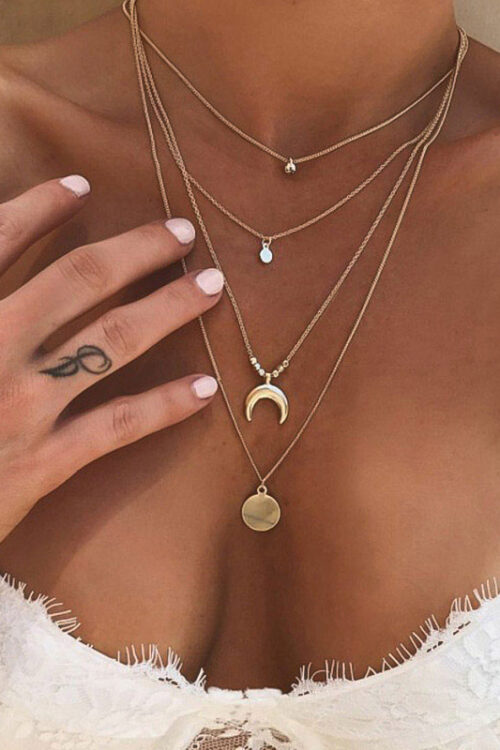 Gold color Choker Necklace for women Multilayer Long moon Tassel Pendant Chain Necklaces & Pendants chokers Fashion Jewelry