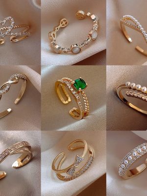 Luxury Gold Color Pearl Zircon Rings for Woman 2023 Vintage Sexy Open Ring Party Joint Ring Fashion Elegant Jewelry Gifts
