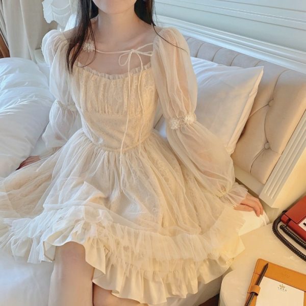 Lolita Kawaii Dress Women Casual Long Sleeve Vintage Y2k Mini Dress Female Japanese Style One Piece Dress Korean 2021 Autumn