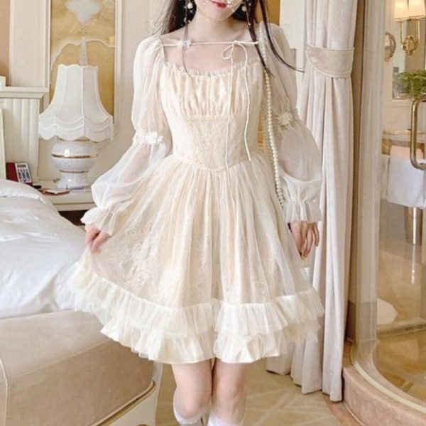 Lolita Kawaii Dress Women Casual Long Sleeve Vintage Y2k Mini Dress Female Japanese Style One Piece Dress Korean 2021 Autumn