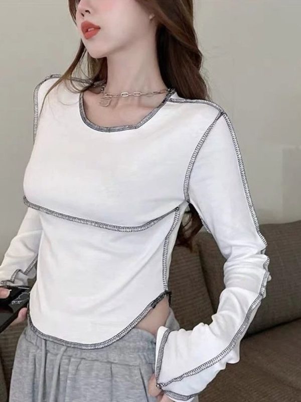 Long Sleeve T-shirts Women O-neck Skinny All-match Design Tops