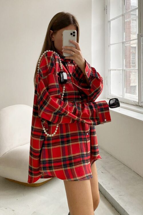 Women Bright Gingham Oversized Blouses 2023 Autumn Fashion Outfits Trends