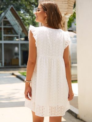 Msfilia-Solid-Hollow-Out-Short-Dress-Women-Sexy-V-Neck-Butterfly-Sleeve-Lace-Oversize-Loose-Summer-1