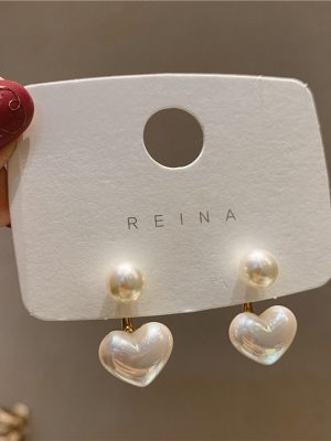 New Fashion Contracted Heart Pearl Fine Earrings Joker Sweet Elegant Temperament Women Drop Earrings
