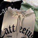 Women New Letter Embroidery Zipper Hoodies Loose Street Style Sweatshirt