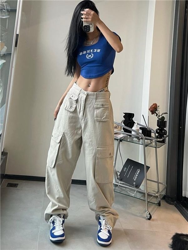 Women New Pocket Cargo Pants Women High Street Vintage Loose Y2K Pants