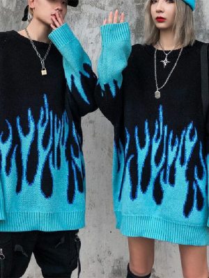 New-Winter-Autumn-Sweater-Women-Men-Casual-Long-Sleeve-Blue-Flame-Oversized-Pullover-Sweater-Loose-Boyfriend-1