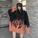 Casual Long Sleeve Blue Flame Oversized Pullover Sweater Loose Boyfriend