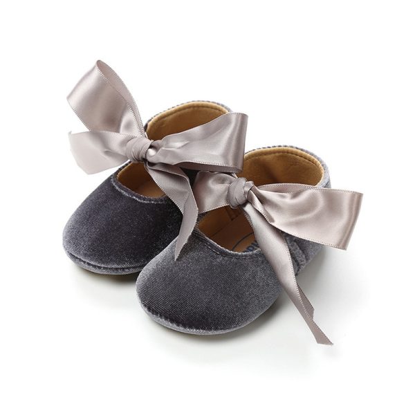 Newborn Baby Girls Shoes First Walker PU Princess Bowknot Ribbon Dress Shoes Anti-slip Rubber Sole Toddler Crib Shoe Moccasins