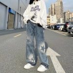 Women Oversized Washed Star Pattern baggy jeans High Street Loose Straight Y2K Jeans