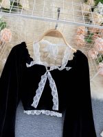 Women Sexy Halter Lace Patchwork Short Blouse 2023 Spring Fashion Outfits