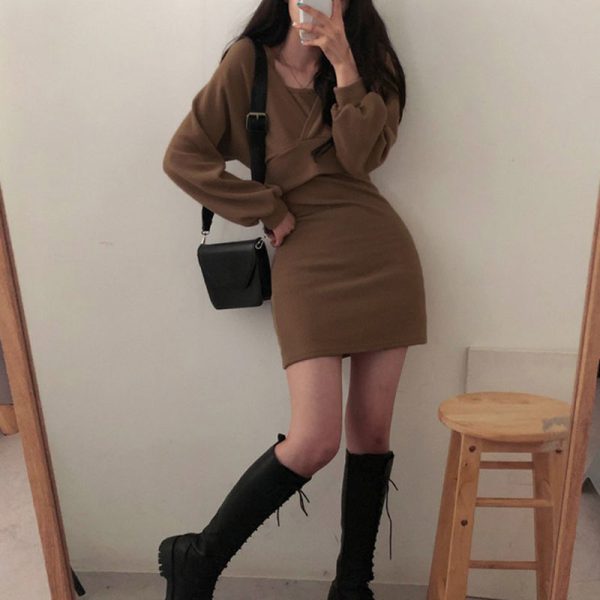 Women Sexy Solid Knitted Mini Dress Smart Casual Work Outfit