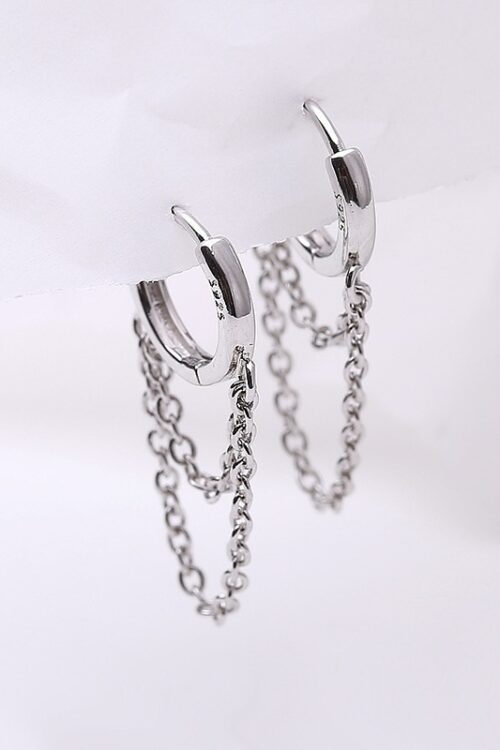 Silver Colour Double Layer Chain Tassel Hoop Earrings For Women INS Popular Cold Style Women Fashion Jewelry 2022 New