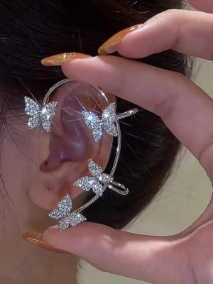Silver-Plated-Metal-Leaf-Butterfly-Clip-Earrings-for-Women-Ear-Clips-Without-Piercing-Sparkling-Zircon-Ear-1
